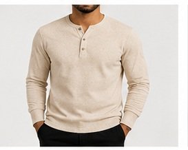 Men's Cream Waffle Long-Sleeve Top
